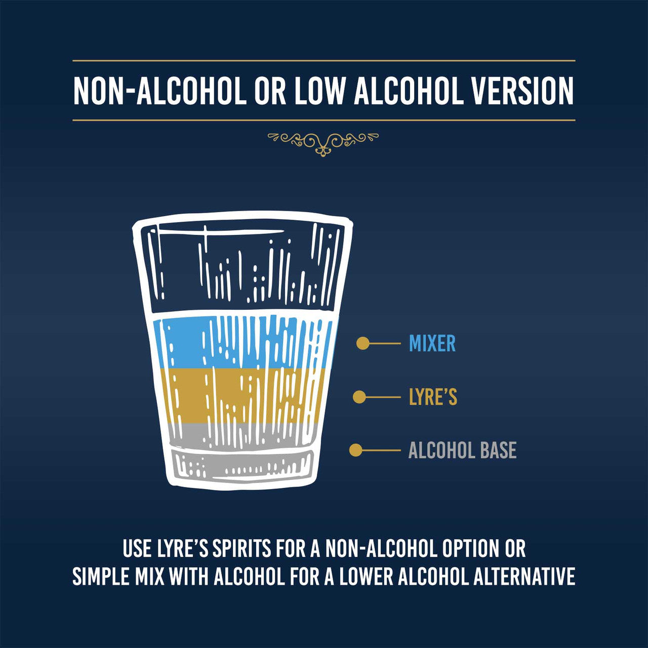 Use Lyre's for a non-alcohol option or simple mix with alcohol for a lower alcohol alternative