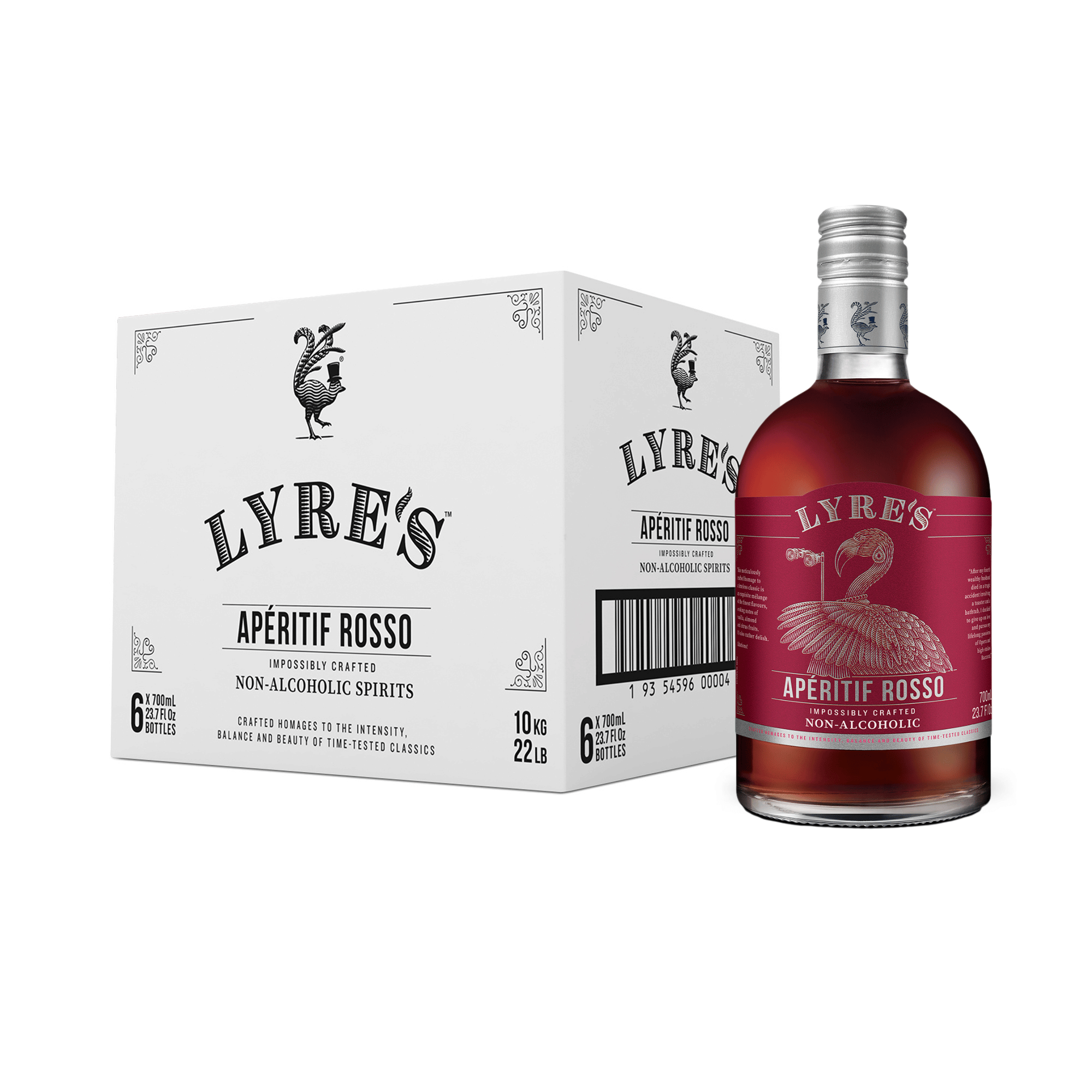 Lyre's Aperitif Rosso bottle and packaging on a white background