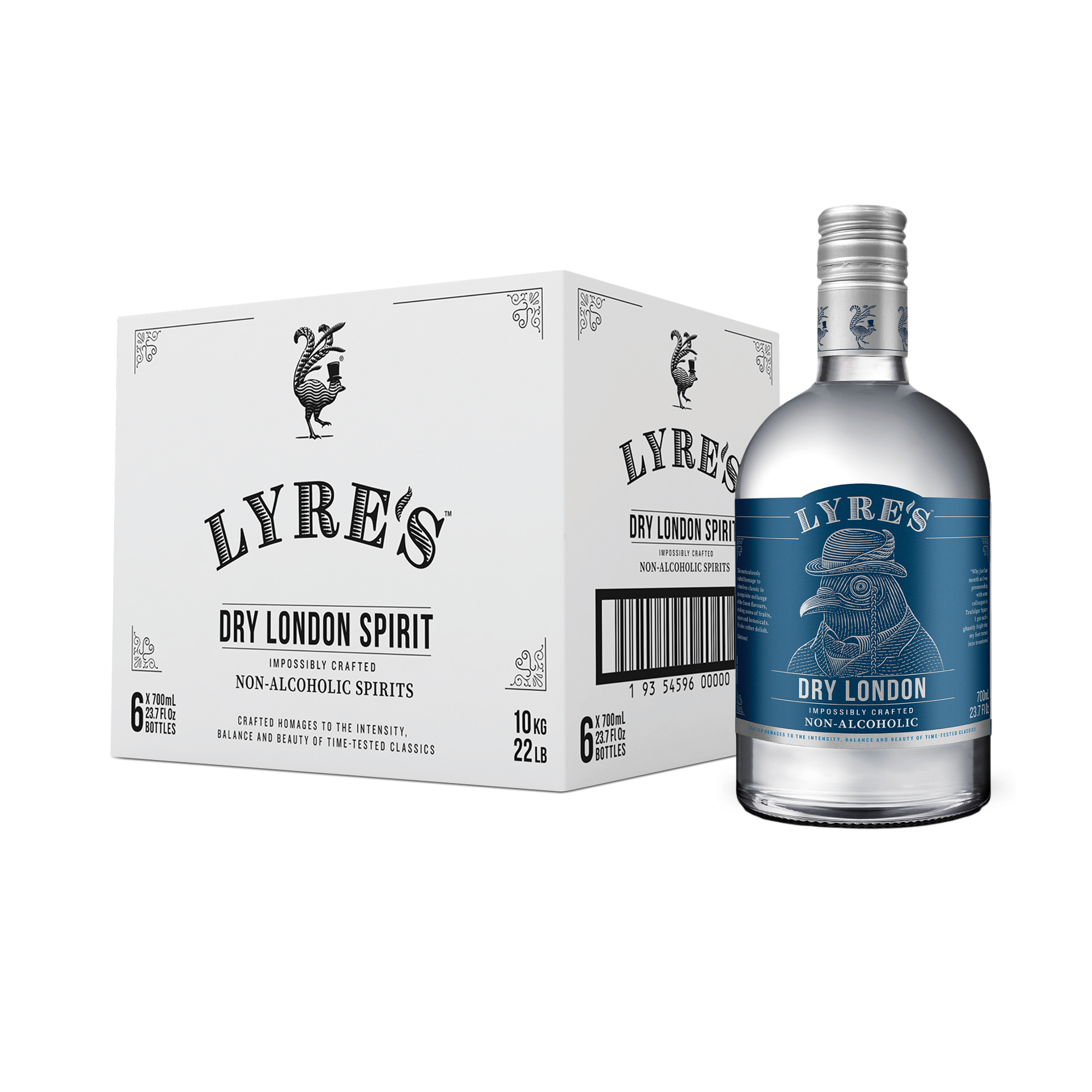 Lyre's Dry London Spirit bottle and packaging on a white background