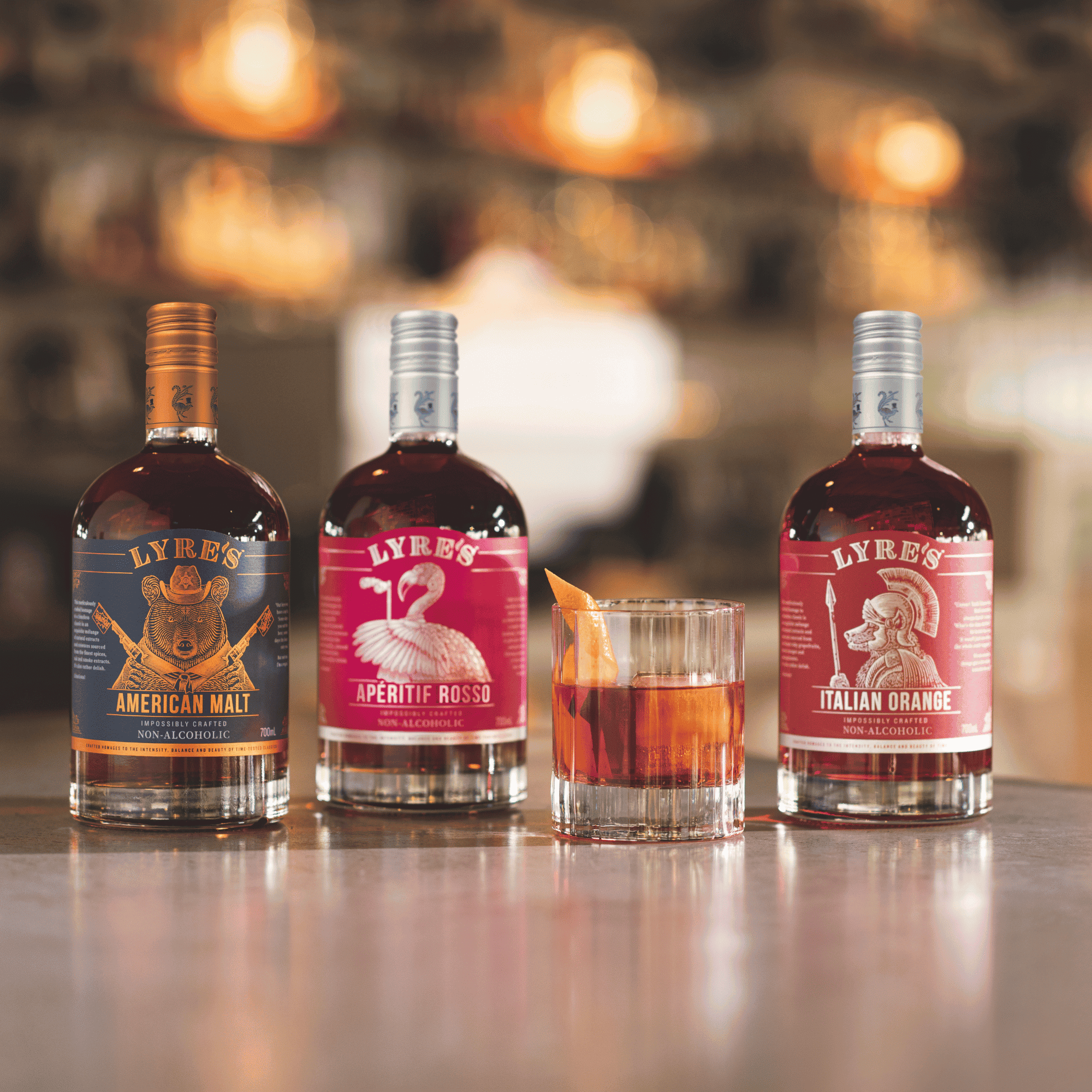 Lyre’s non-alcoholic Boulevardier made with Bourbon Alternative