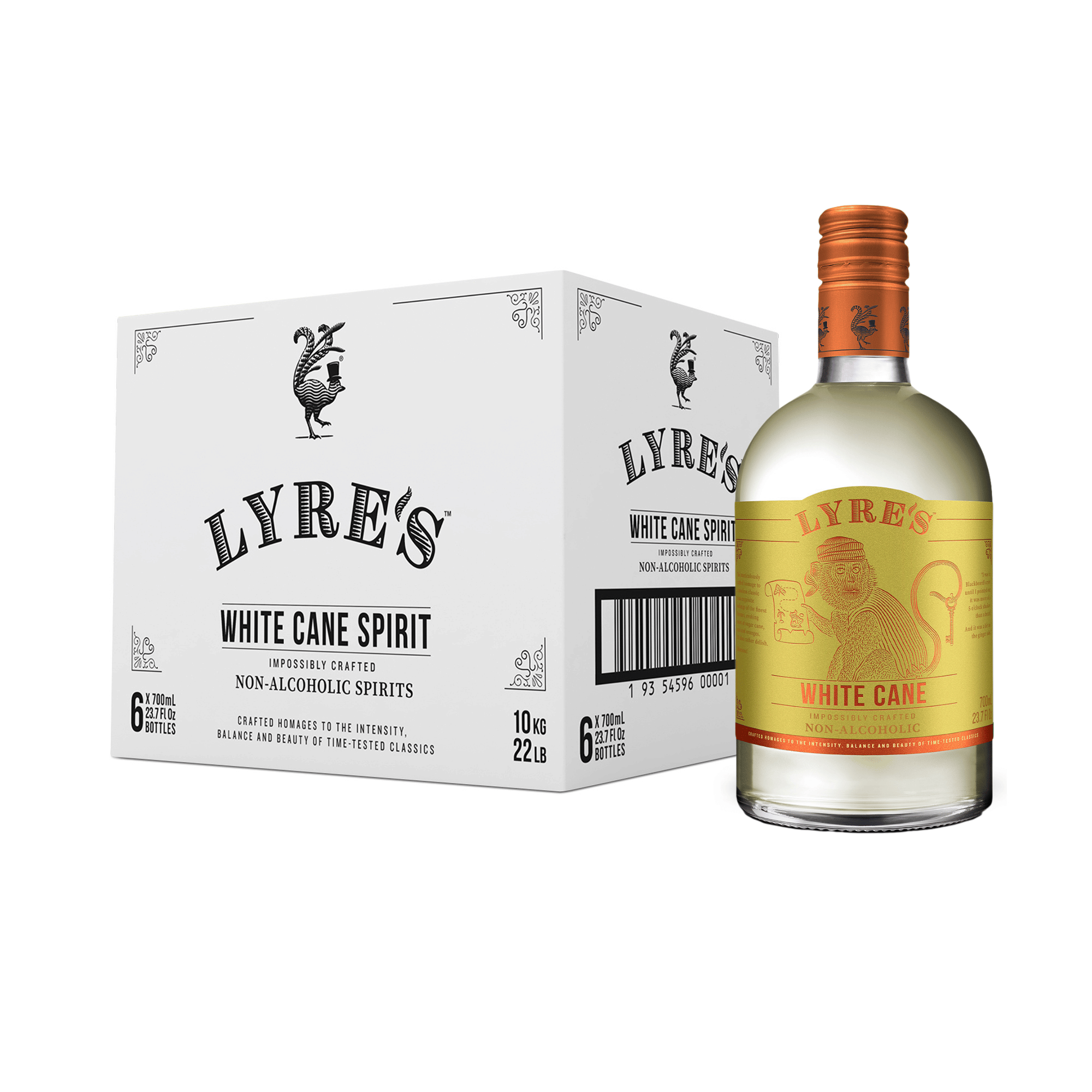Lyre's White Cane Spirit bottle and packaging on a white background
