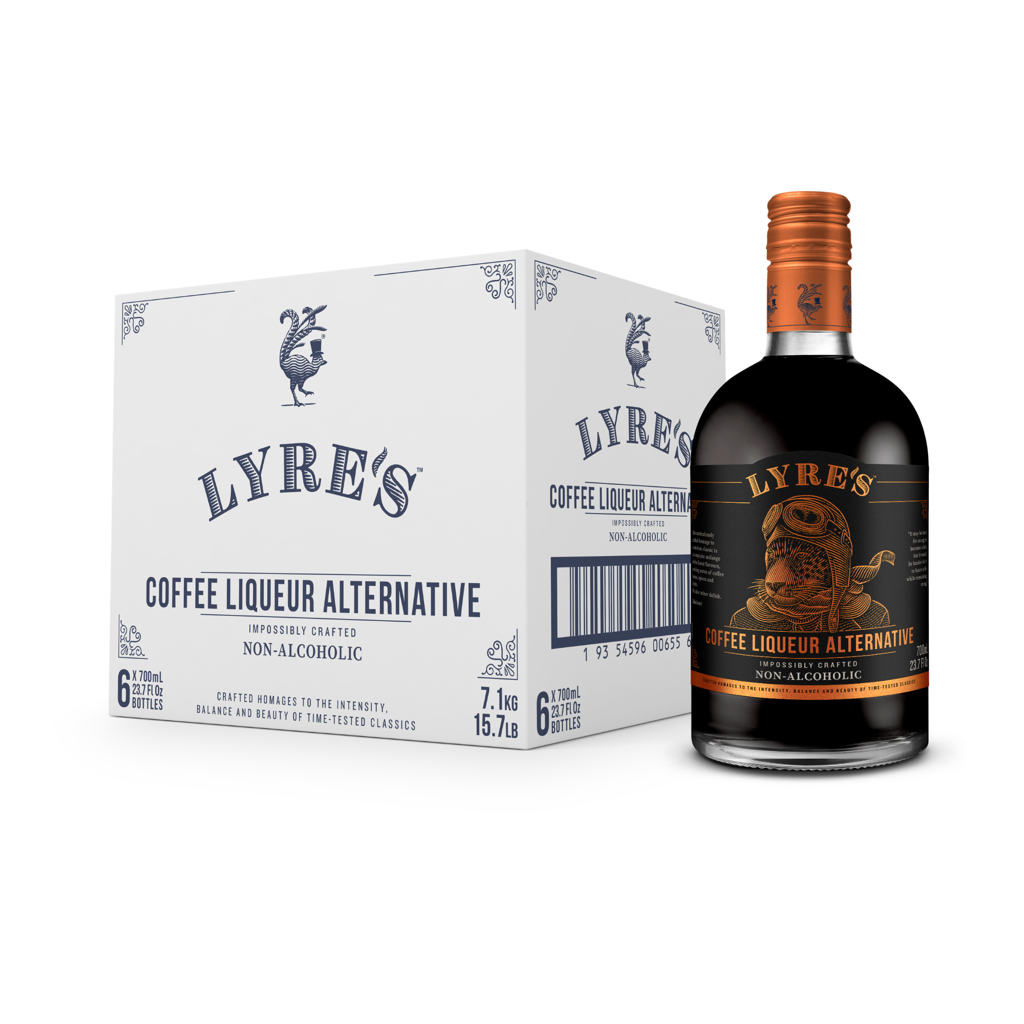 Lyre's Coffee Liqueur Alternative bottle and packaging on a white background