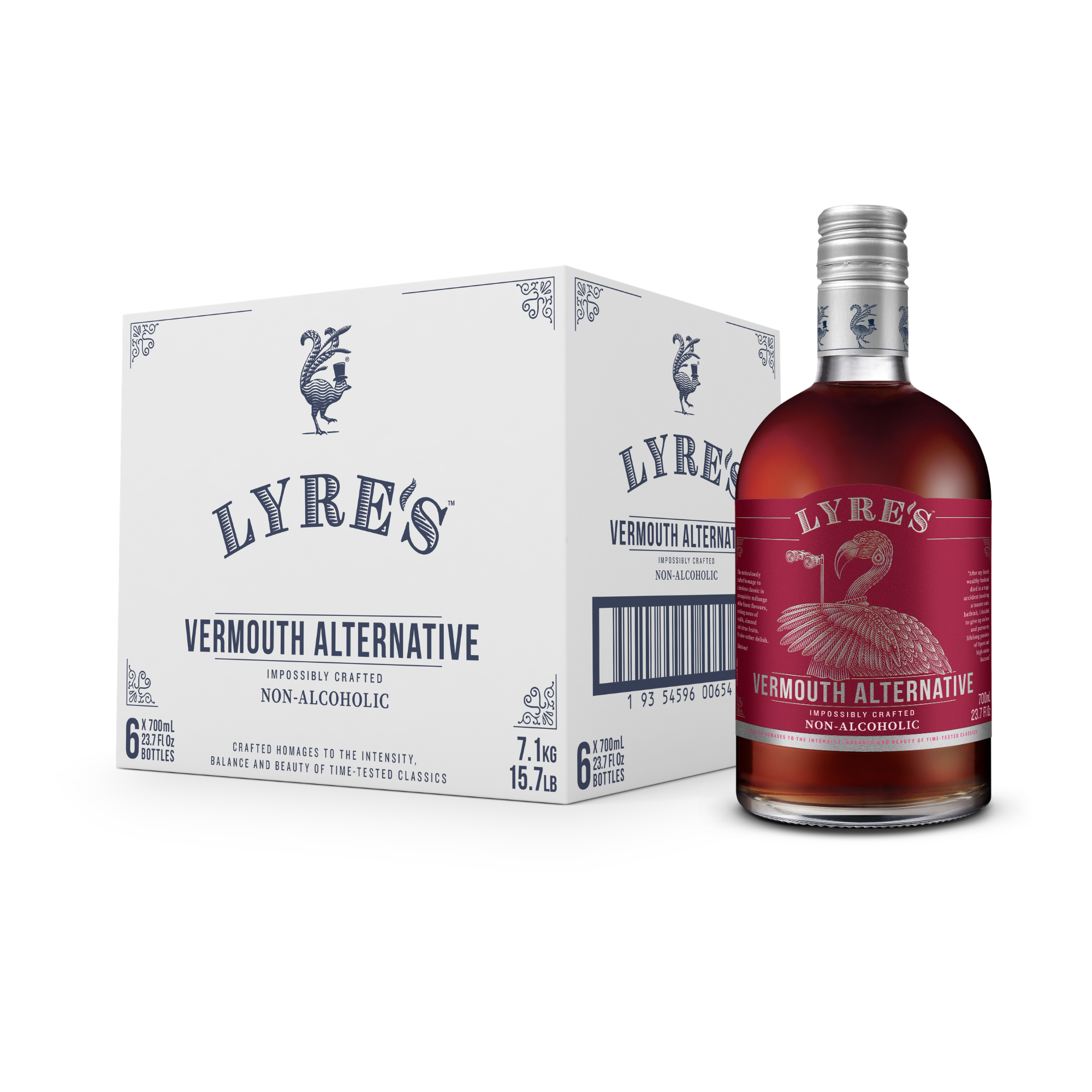 Lyre's Vermouth Alternative bottle and packaging on a white background