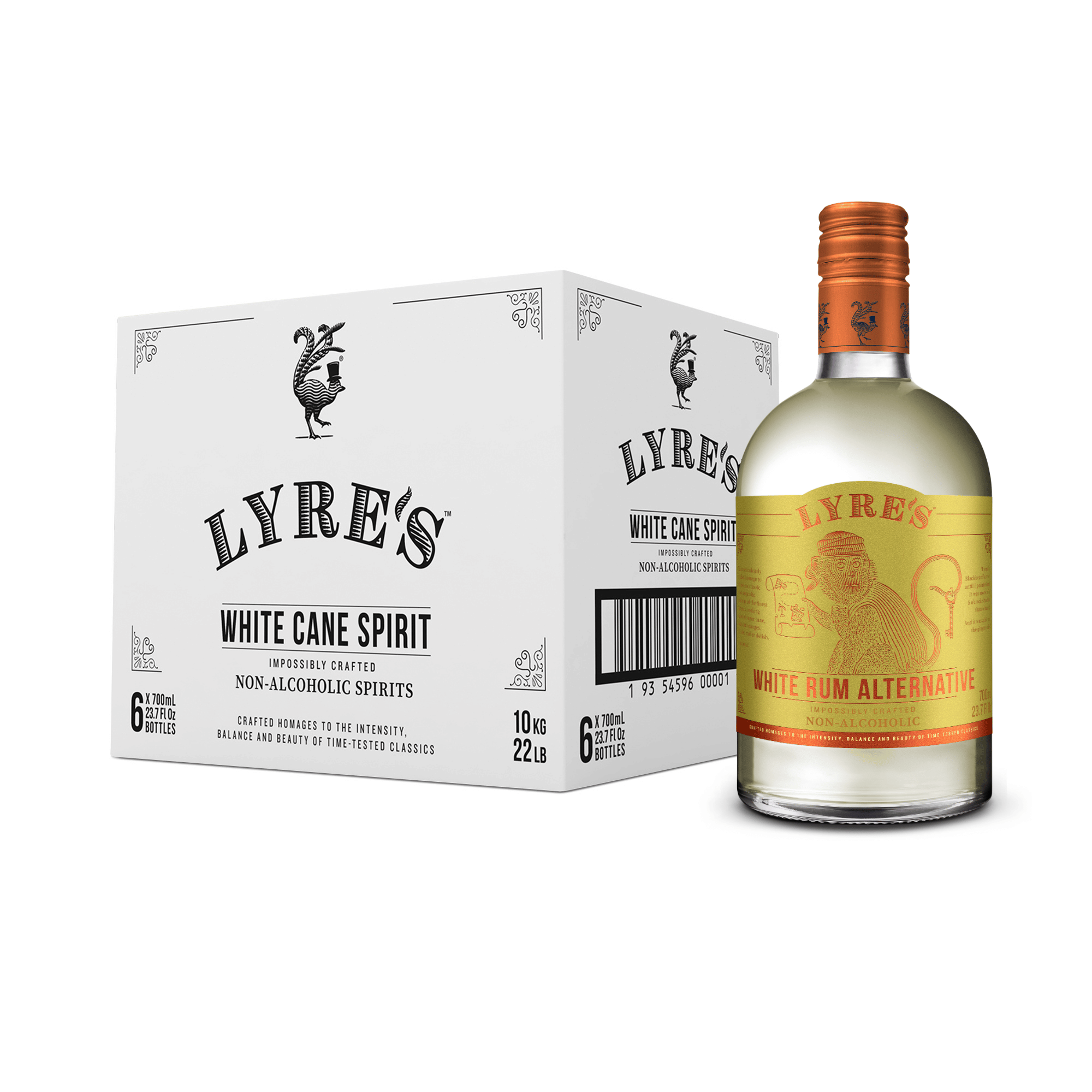 Lyre's White Cane Spirit bottle and box on a white background
